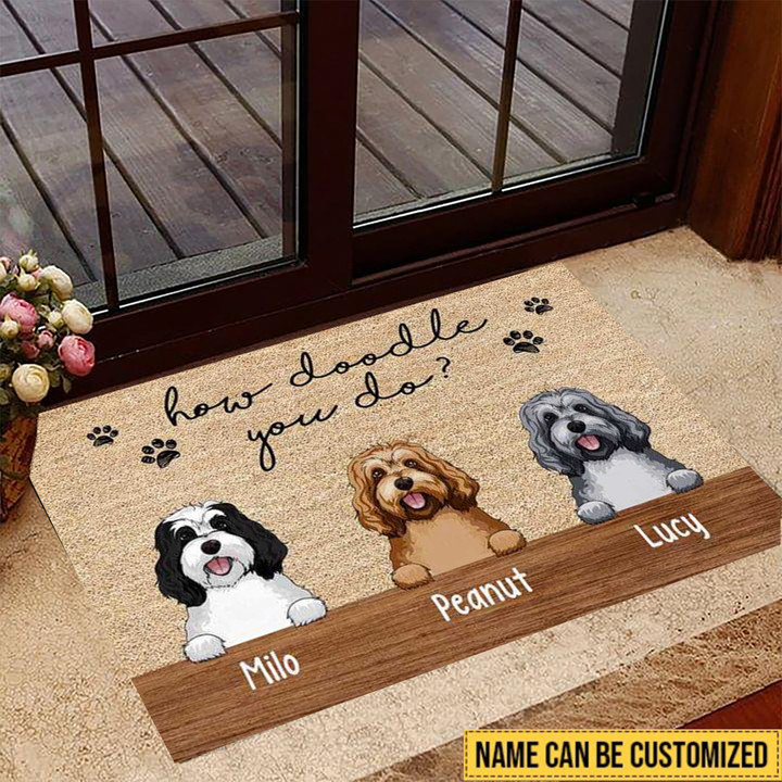 Personalized How Doodle You Do Doormat Funny Cute Poodle Welcome Mat