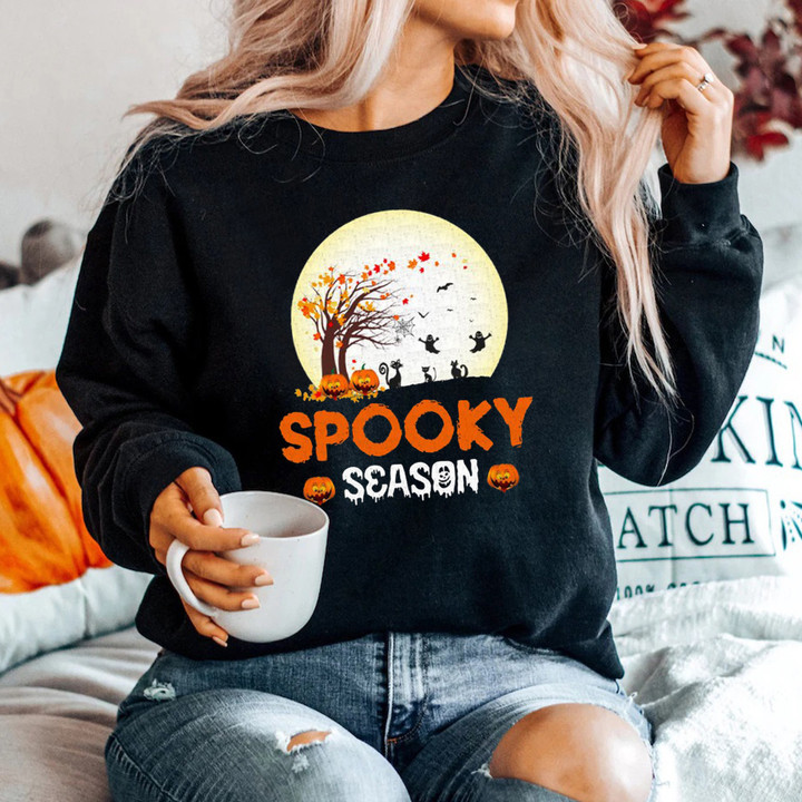 Spooky Season Sweatshirt Pumpkin Halloween Spooky Season Crewneck Womens