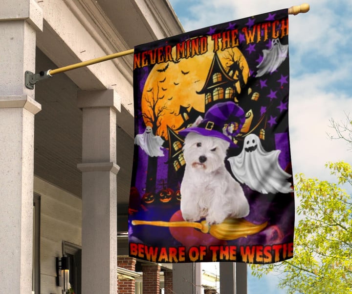 Never Mind The Witch Beware Of The Westie Flag Westie Lover Outside Halloween Party Ideas