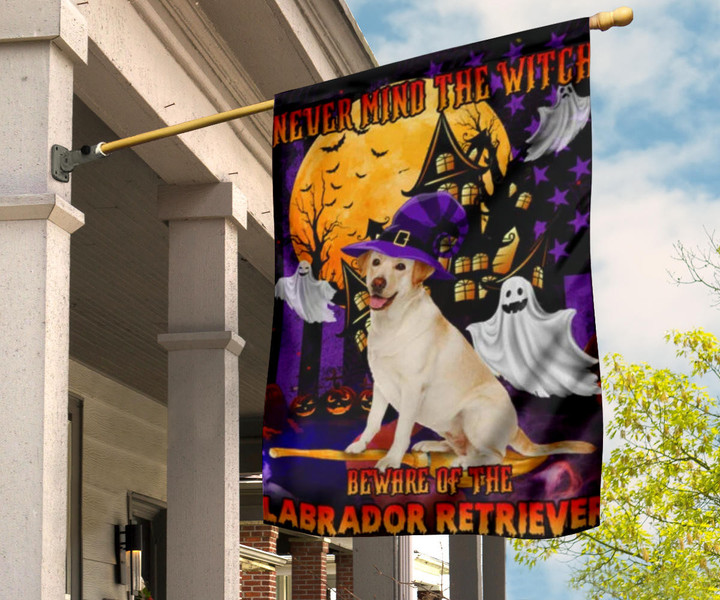 Never Mind The Witch Beware Of The Labrador Retriever Flag Halloween Dog Front Yard Decor