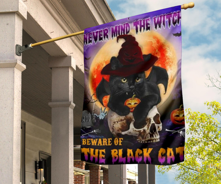 Never Mind The Witch Beware Of The Black Cat Flag Cat Theme Witch Yard Decor For Halloween