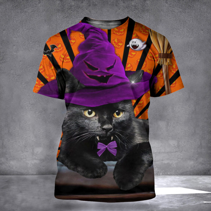 Black Cat Witch 3D Shirt Happy Halloween Funny T-Shirts Best Gift For Cat Lovers