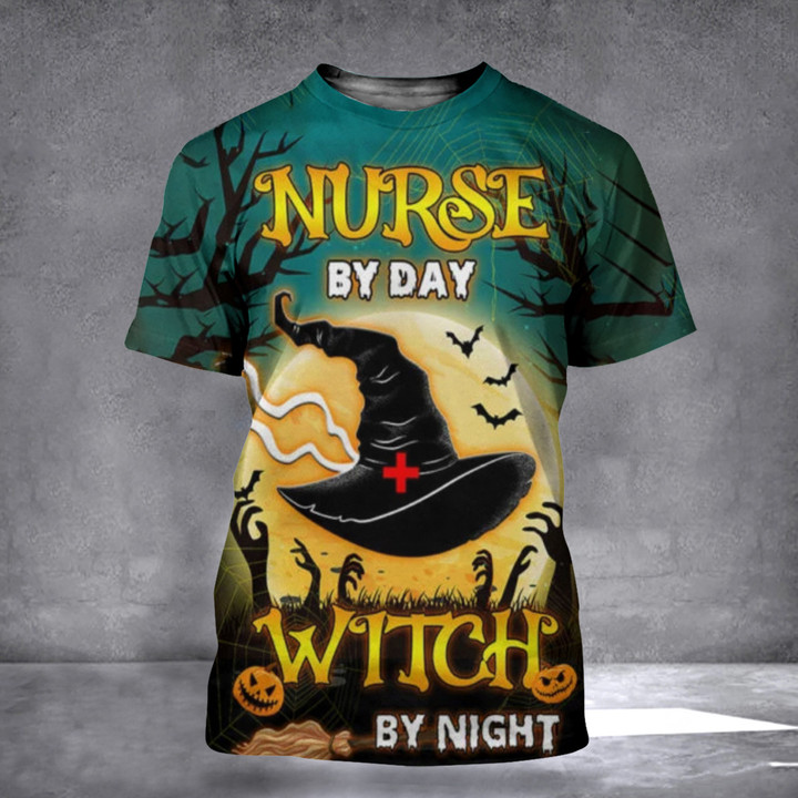 Nurse By Day Witch By Night Shirt Funny Halloween T-Shirt Nurse Gift Ideas