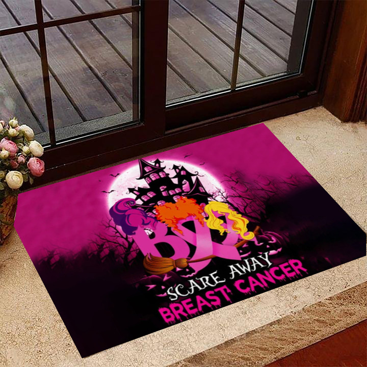 Breast Cancer Awareness Halloween Doormat Scare Away Breast Cancer Front Door Decor Ideas