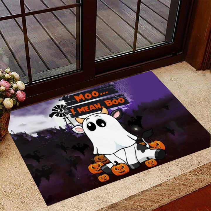 Cow Ghost Moo I Mean Boo Doormat Cow Lover Cute Halloween Decorations For Indoor