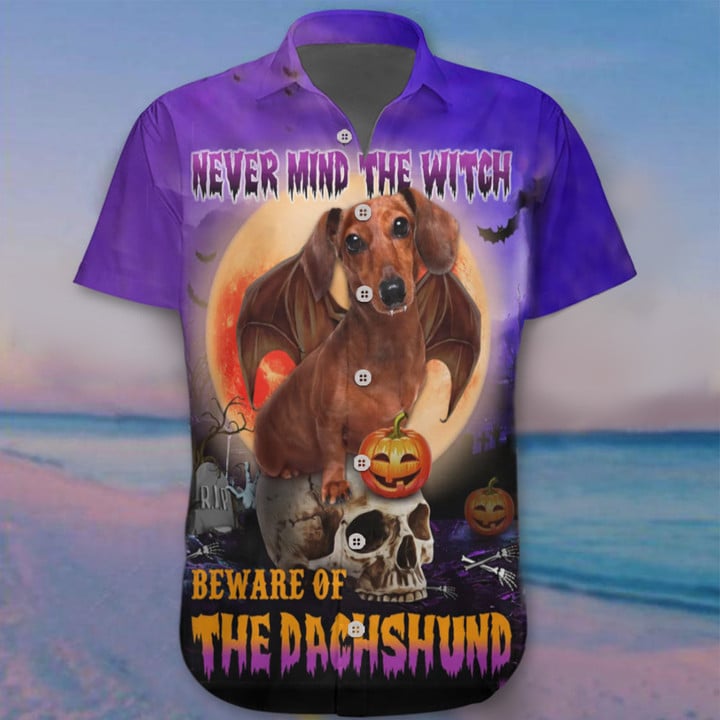 Never Mind The Witch Beware Of The Dachshund Hawaii Shirt Dog Themed Mens Halloween Clothing