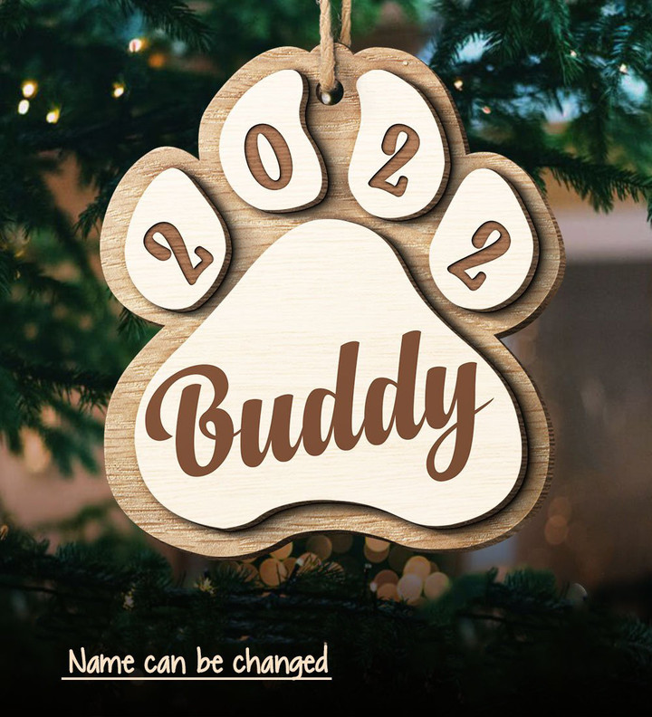 Personalized Dog Paw 2022 Christmas Ornament Puppy Paw Print Ornament Hanging Xmas Tree