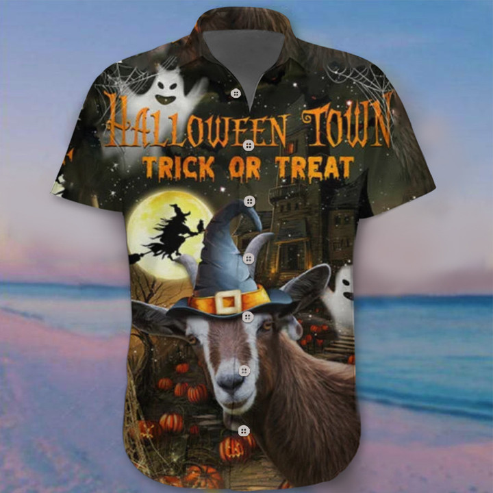 Goat Halloween Town Trick Or Treat Hawaii Shirt Funny Goat Halloween Clothing Farmer Gift Ideas