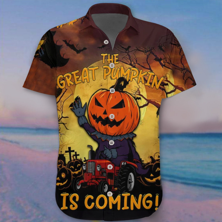 The Great Pumpkin Is Coming Hawaii Shirt Tractor Driver Pumpkin Clothing Funny Gift For Men