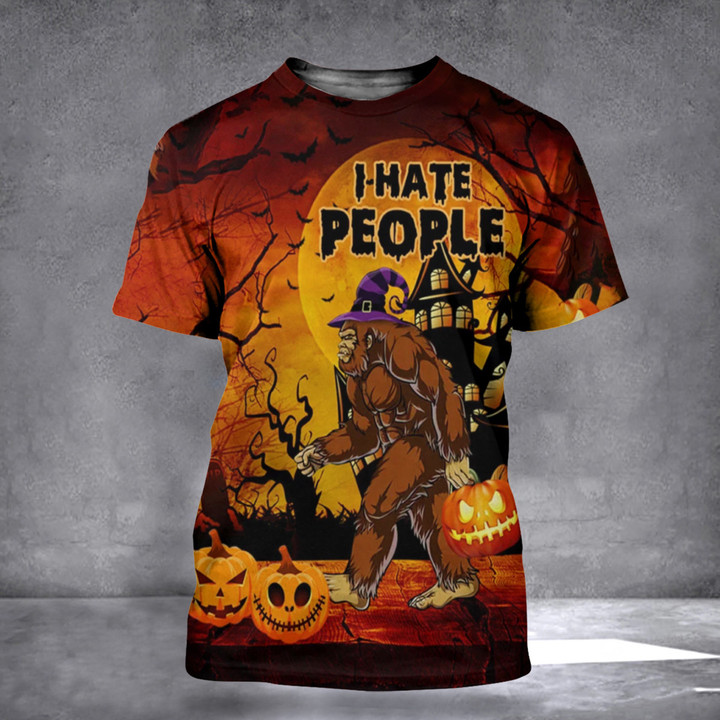 Bigfoot I Hate People 3D Halloween Shirt Mens Halloween T-Shirts Gifts For Him