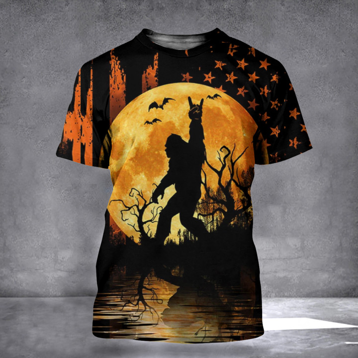 Bigfoot Rockin 3D Halloween Shirt Mens Funny Halloween Shirts For Guys Clothing