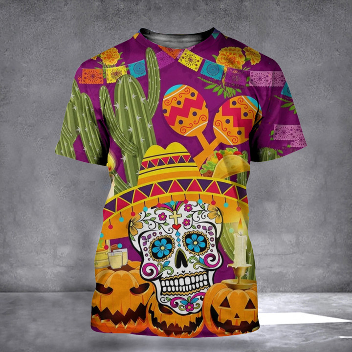 Sugar Skull Pumpkin Halloween T-Shirt Spirit Halloween Apparel Themed Gifts
