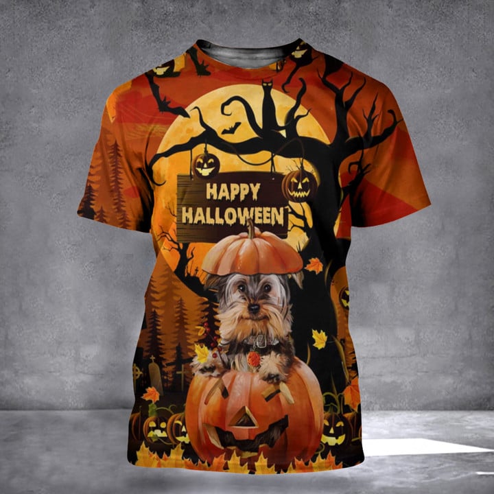 Yorkshire Terrier Happy Halloween 3D Shirt Pumpkin Dog Halloween Shirt Clothes