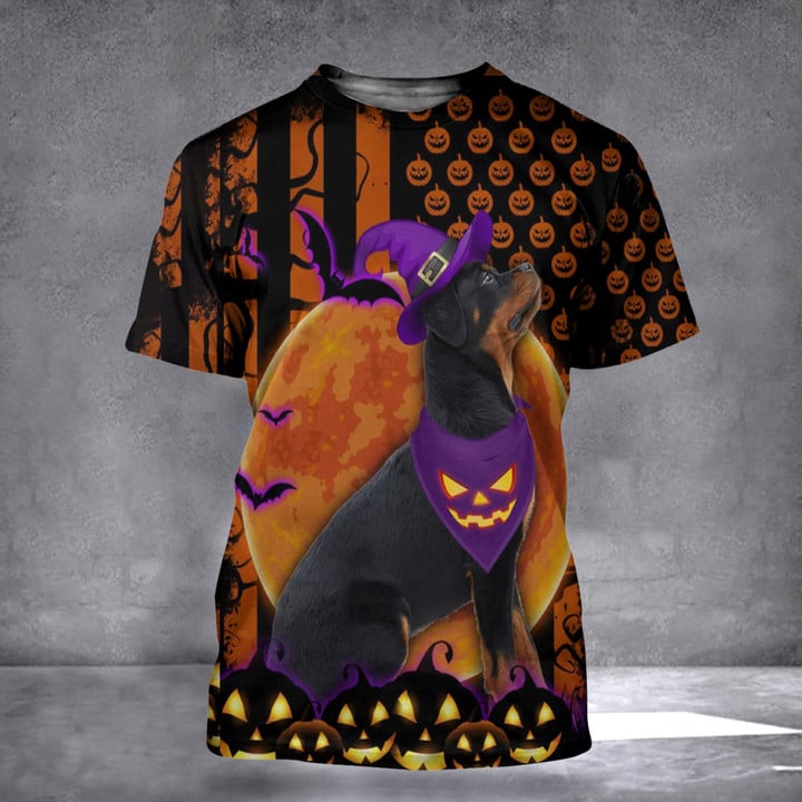 Rottweiler 3D Halloween Shirt Pumpkin Dog Halloween T-Shirts For Men Women