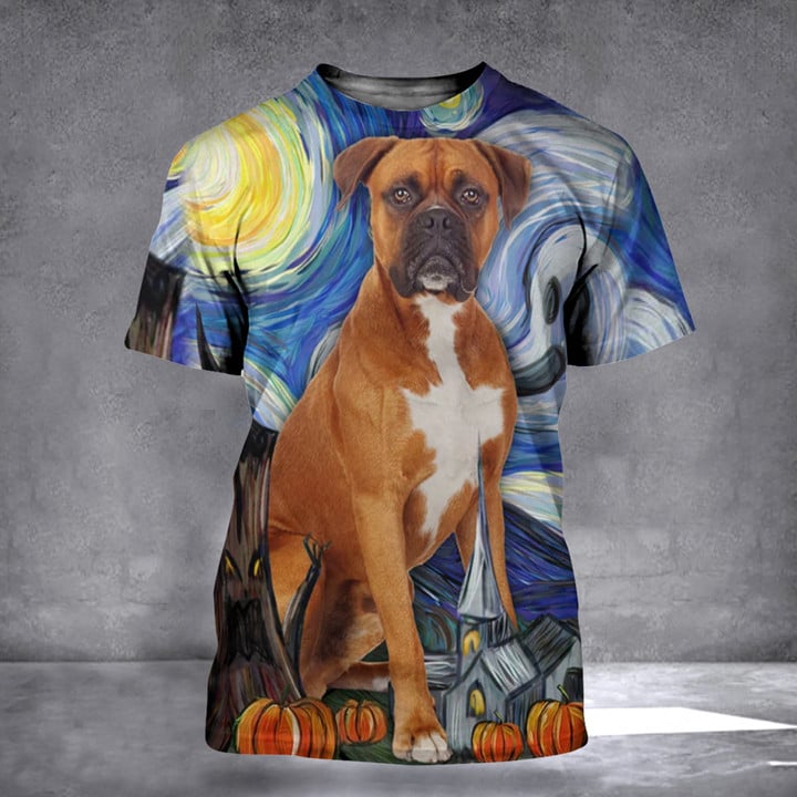Boxer Dog Starry Night 3D Halloween Shirt Dog Halloween T-Shirts Themed Apparel