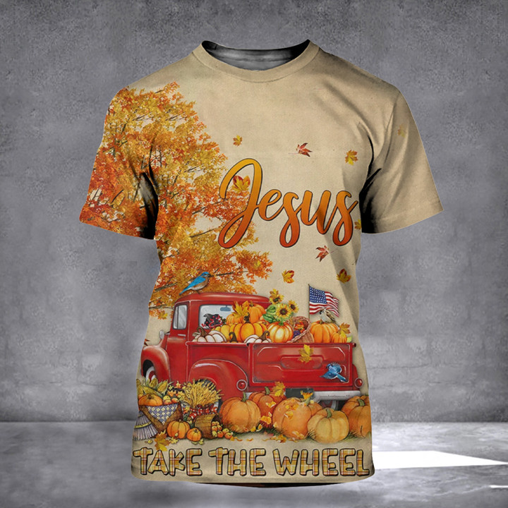 Jesus Take The Wheel Halloween Fall T-Shirt Red Truck Christian Autumn Shirt Apparel
