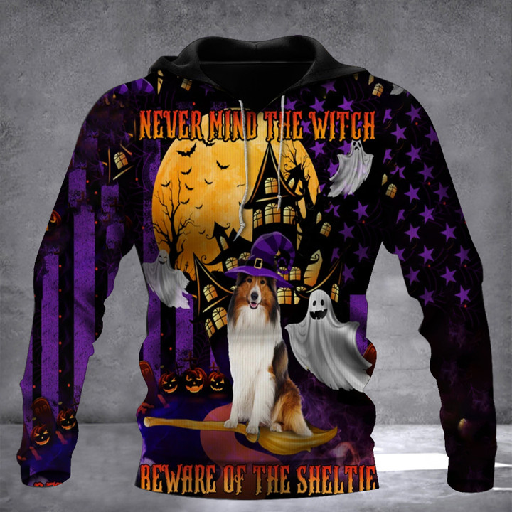 Never Mind The Witch Beware Of The Sheltie Hoodie Dog Theme Halloween Apparel Gift For Dude