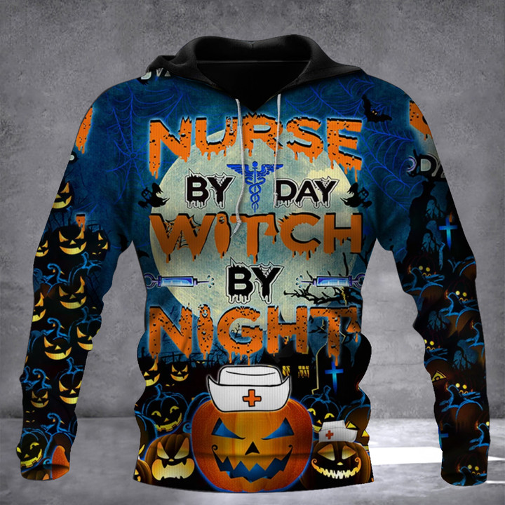 Nurse By Day Witch By Night Hoodie Jack O Lantern Halloween Hoodie Gifts For Nurse