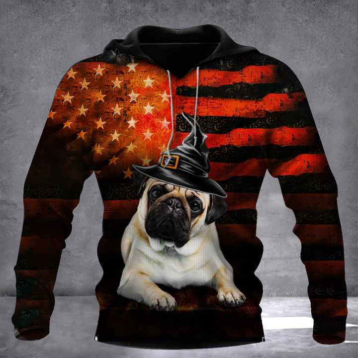 Pug Halloween American Flag Hoodie Pug Lover Mens Apparel Gift For Teens