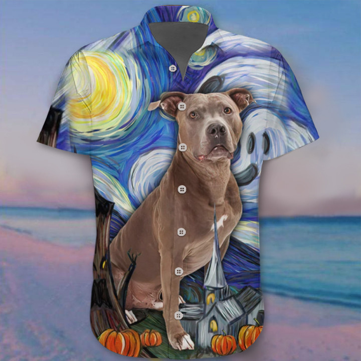 Pitbull Starry Night Hawaii Shirt Cute Halloween Clothing Gift For Pitbull Lovers