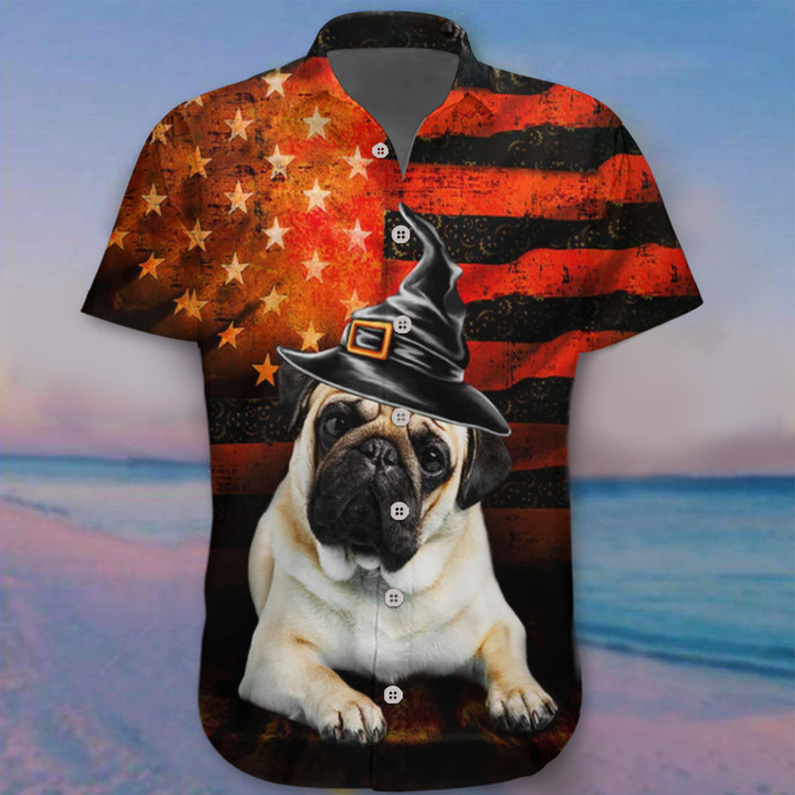 Pug Halloween American Flag Hawaii Shirt Pug Lover Halloween Shirts For Adults