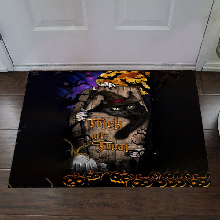 Black Cat Trick Or Treat Doormat Cute Cat Halloween Welcome Mat Gift For Halloween