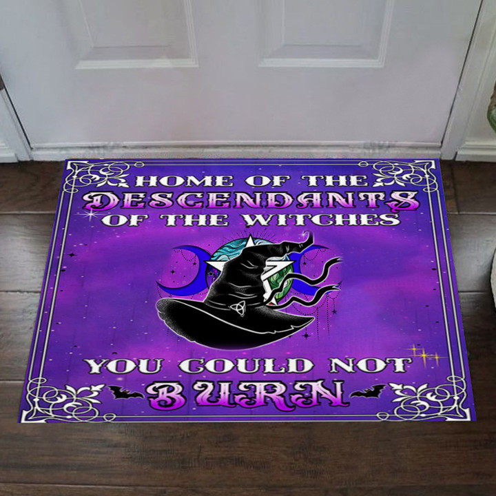 Home Of The Descendants Of The Witches Doormat Holiday Halloween Funny Front Door Mats