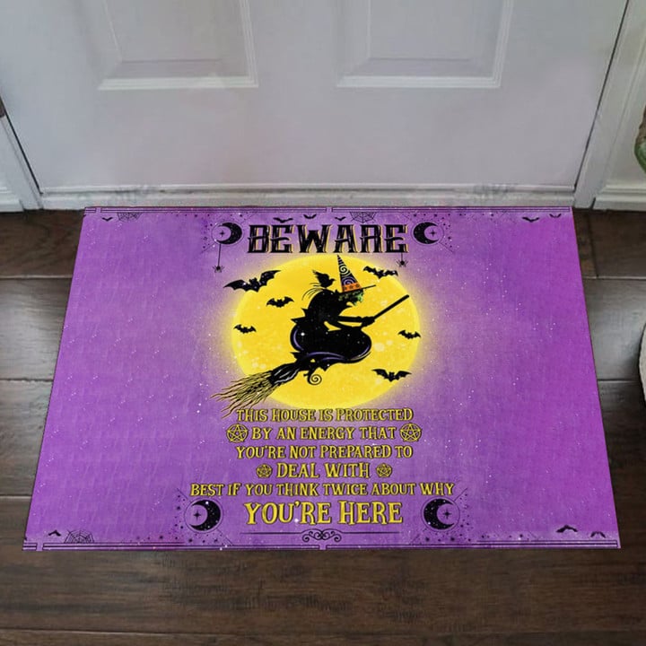 Witch Beware This House Is Protected By An Energy That Doormat Scary Halloween Decor Front Door