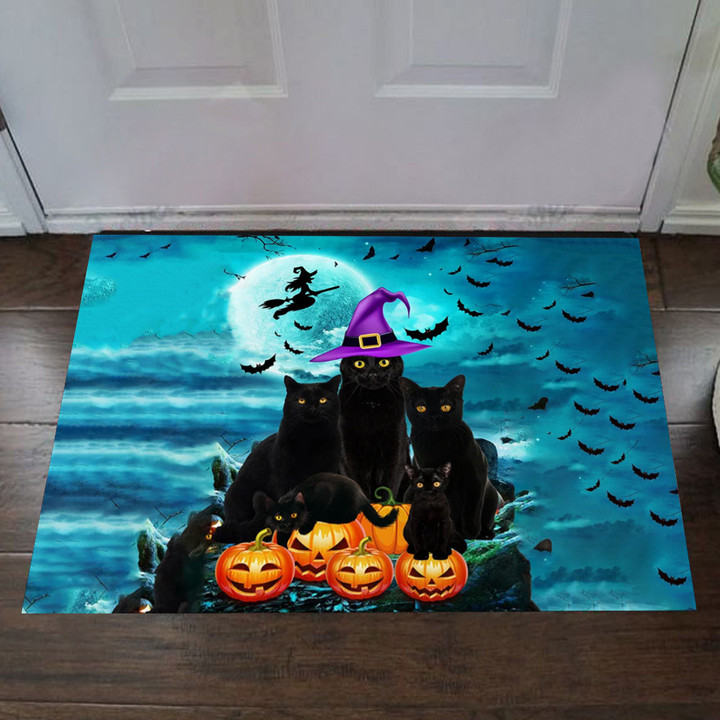 Black Cats Happy Halloween Doormat Cute Halloween Home Decor Presents For Cat Lovers