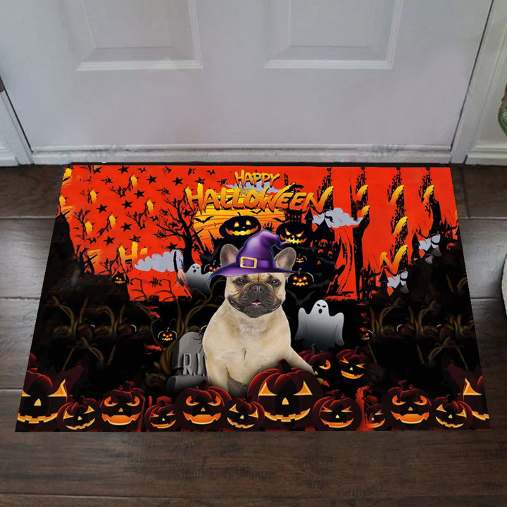 French Bulldog Happy Halloween Doormat Cute Dog Front Door Halloween Decoration Ideas