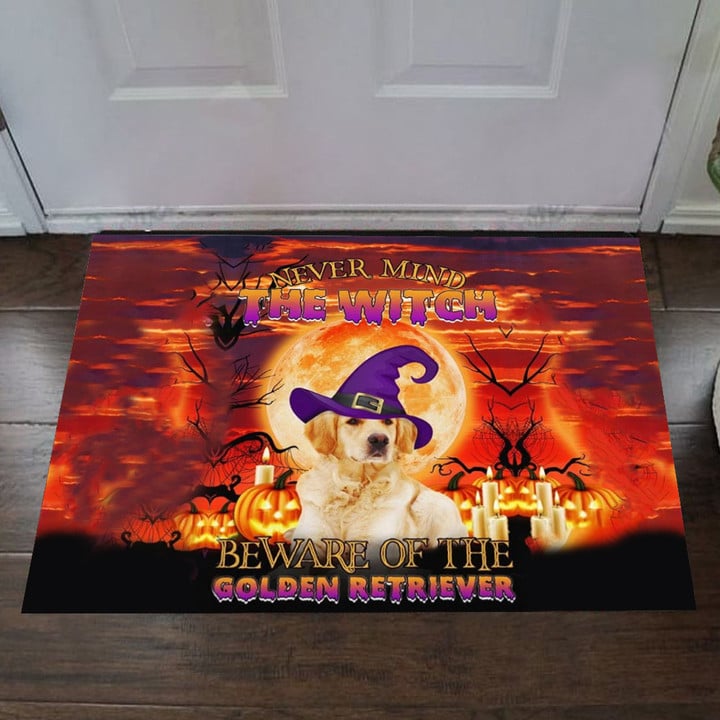 Never Mind The Witch Beware Of The Golden Retriever Doormat Dog Lover Cute Halloween Door Mats