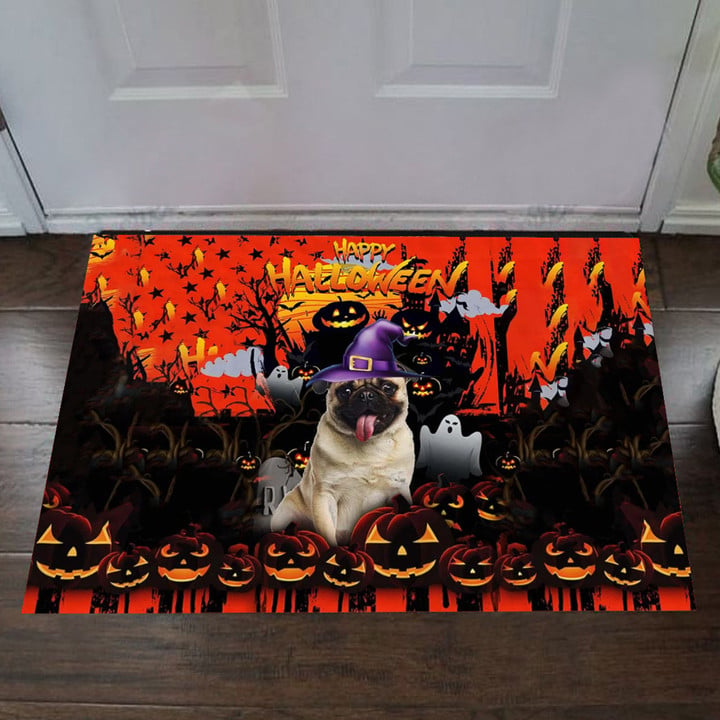 Pug Happy Halloween Doormat Cute Halloween Door Decorations Gifts For Pug Lovers