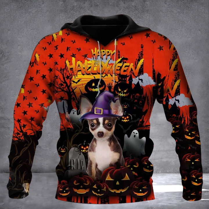 Chihuahua Happy Halloween Hoodie Spooky Halloween Themed Apparel Chihuahua Dad Gifts
