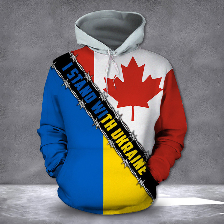 I Stand With Ukraine American Canada Flag Hoodie For 2022 Support Ukraine American