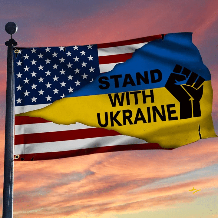 Stand With Ukraine Flag And American Flag Against Putin Support Ukraine Merch 2022