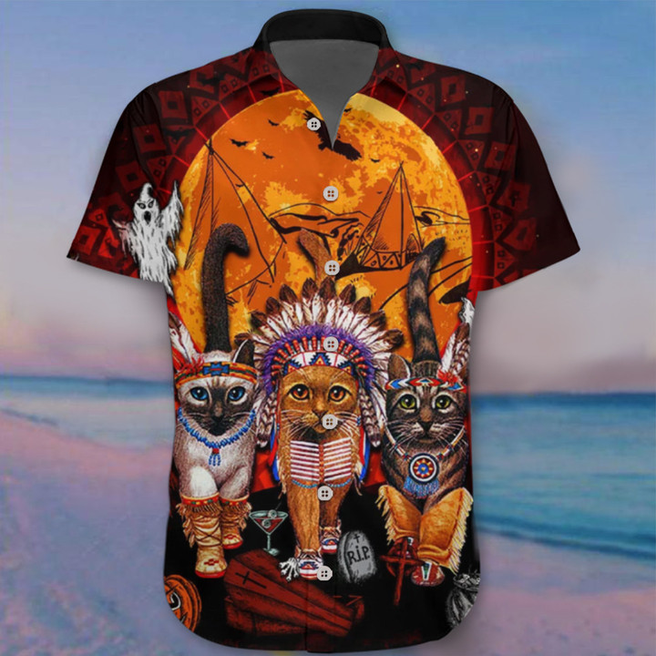 Native Cat Happy Halloween Hawaii Shirt Halloween Family Matching Shirts Cat Themed Gifts
