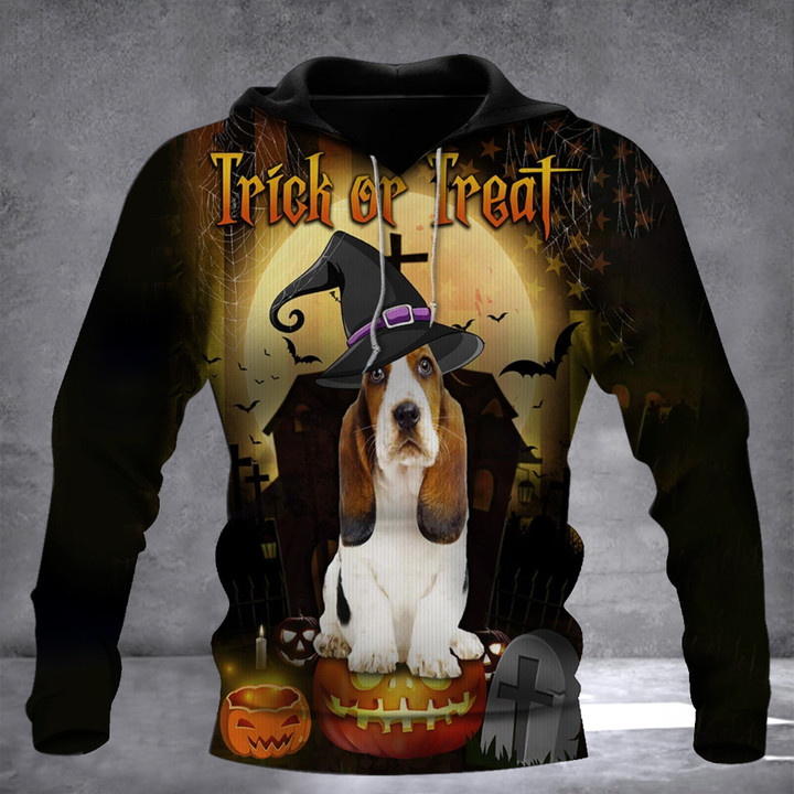 Basset Hound Dog Trick Or Treat 3D Halloween Hoodie Basset Hound Gifts And Merchandise