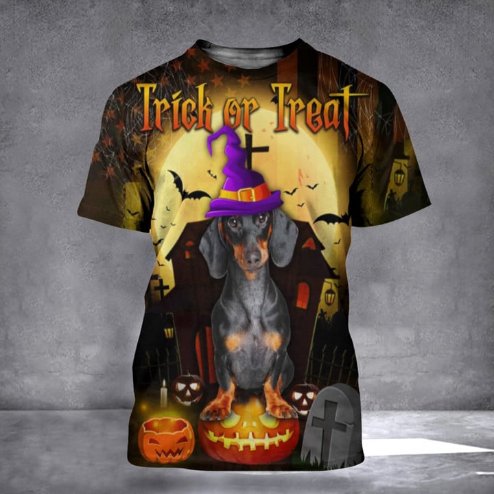 Dachshund Trick Or Treat Halloween Shirt Wiener Dog Halloween Themed Clothing Gifts