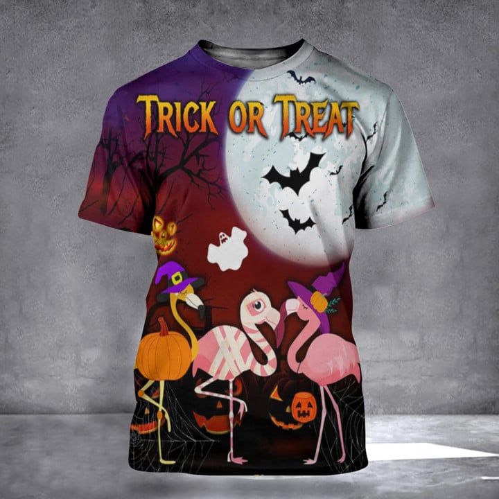 Flamingo Trick Or Treat Halloween T-Shirt Womens Halloween Shirt For Adults