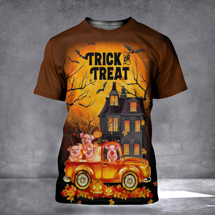 Pig On Autumn Truck Happy Halloween Shirt Happy Fall Cute Halloween Shirts For Adults