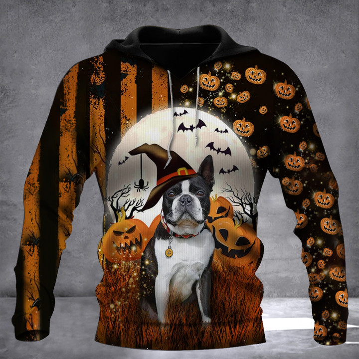 Boston Terrier Pumpkin Halloween Hoodie Themed Clothing Boston Terrier Gifts For Owners