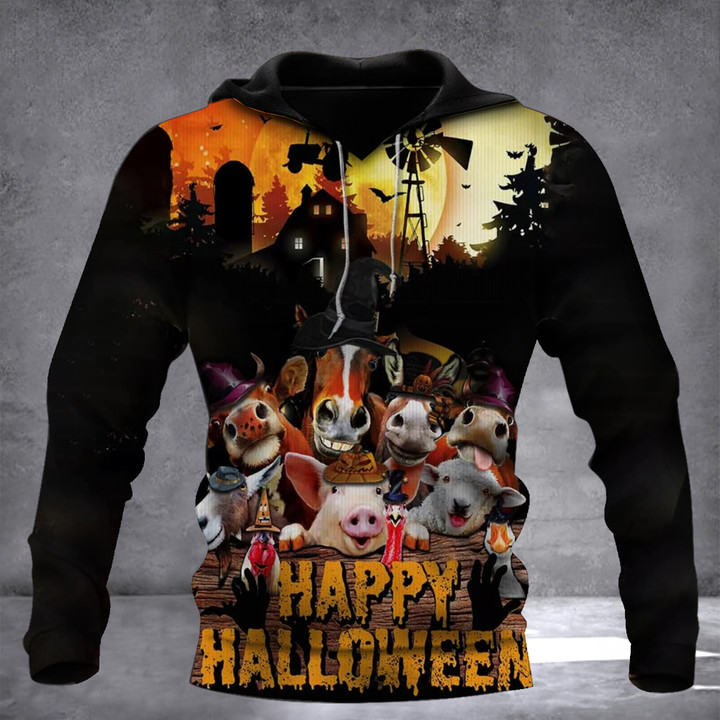 Cattle Animals Happy Halloween Hoodie Funny Animal Graphic Halloween Farmers Gifts For Him