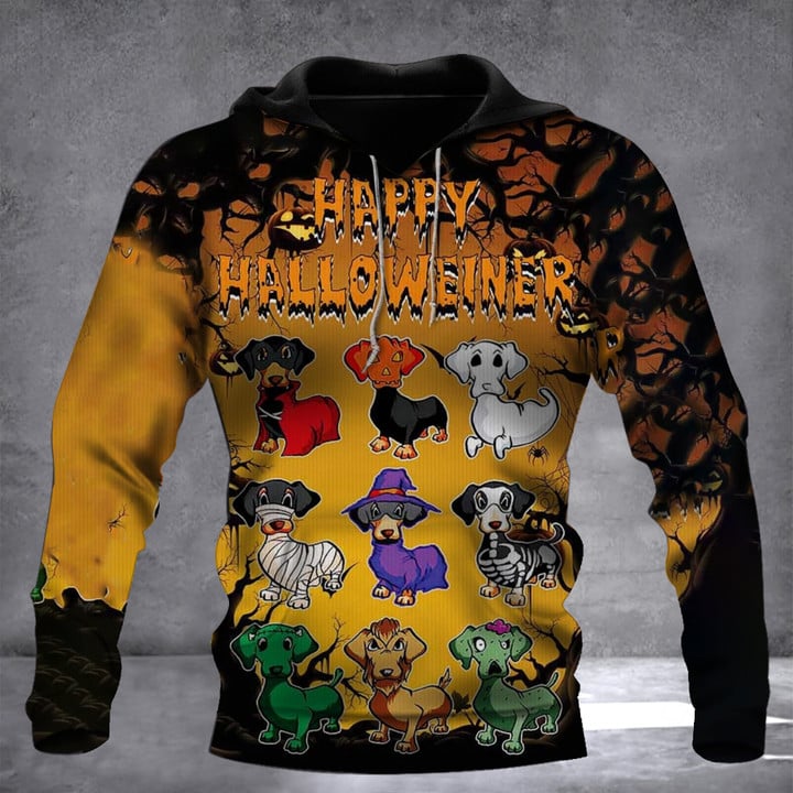 Dachshund Costume Happy Halloweiner Hoodie Funny Weiner Dog Clothing Happy Halloweenie