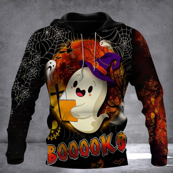 Ghost Booooks Halloween Hoodie Spooky Cross Christian Cute Ghost Hoodie Book Lover Gifts