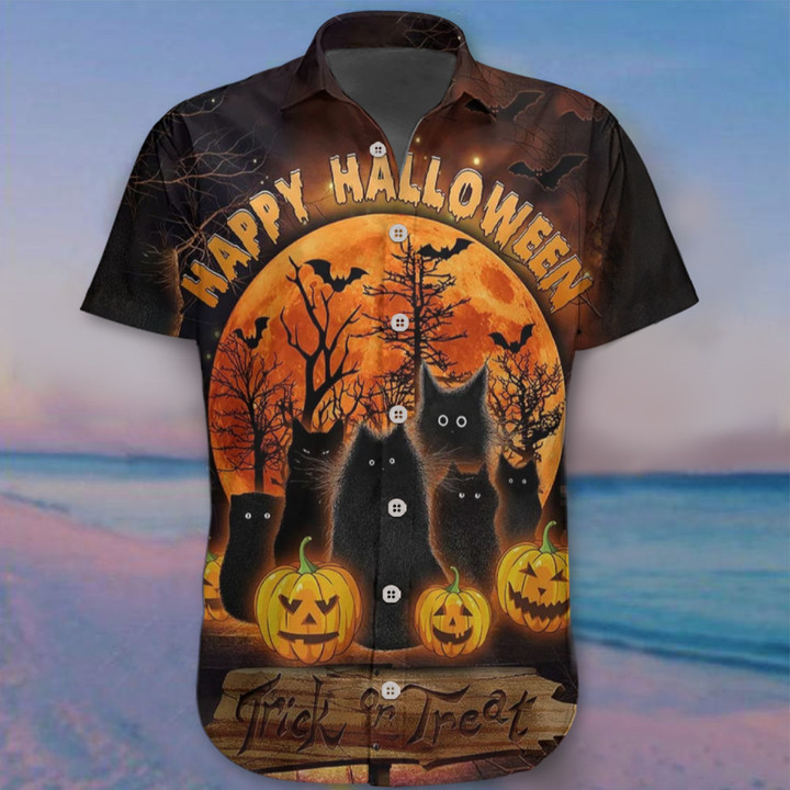 Black Cats Halloween Hawaii Shirt Scary Horror Black Cat Merch Gifts For Halloween