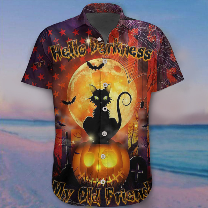Cat Hello Darkness My Old Friend Halloween Hawaii Shirt Trick Or Treat Scary Shirts Merch