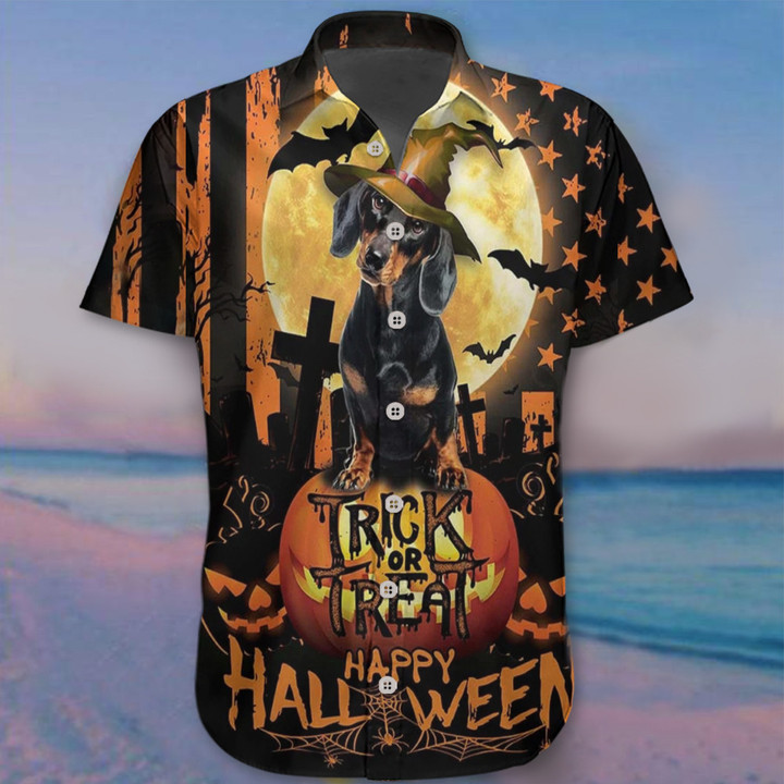 Dachshund Trick Or Treat Happy Halloween Hawaiian Shirt Dachshund Themed Halloween Shirts Gift