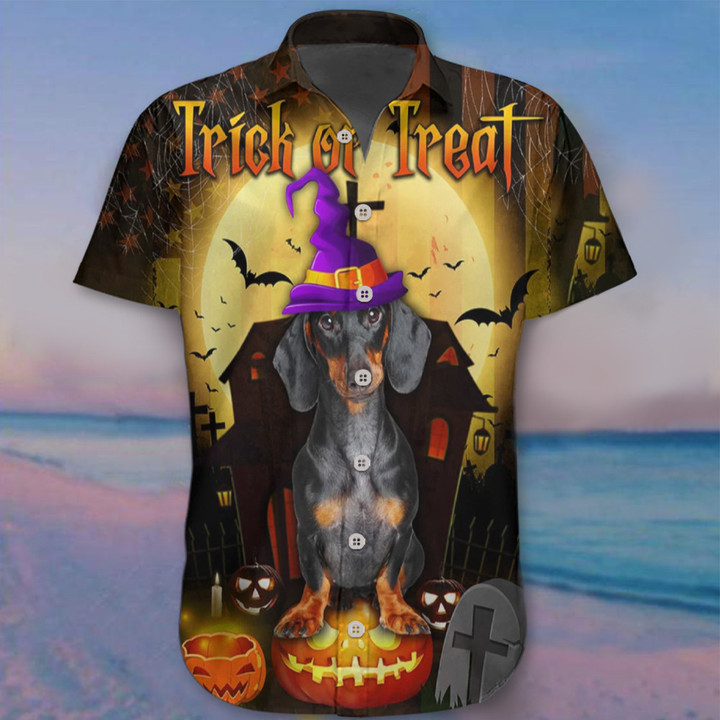 Dachshund Trick Or Treat Hawaii Shirt Dachshund Lover Happy Halloween Shirts Merch