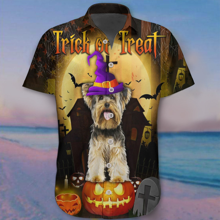 Yorkshire Terrier Trick Or Treat Hawaii Shirt Pet Lover Happy Halloween Shirts Clothing