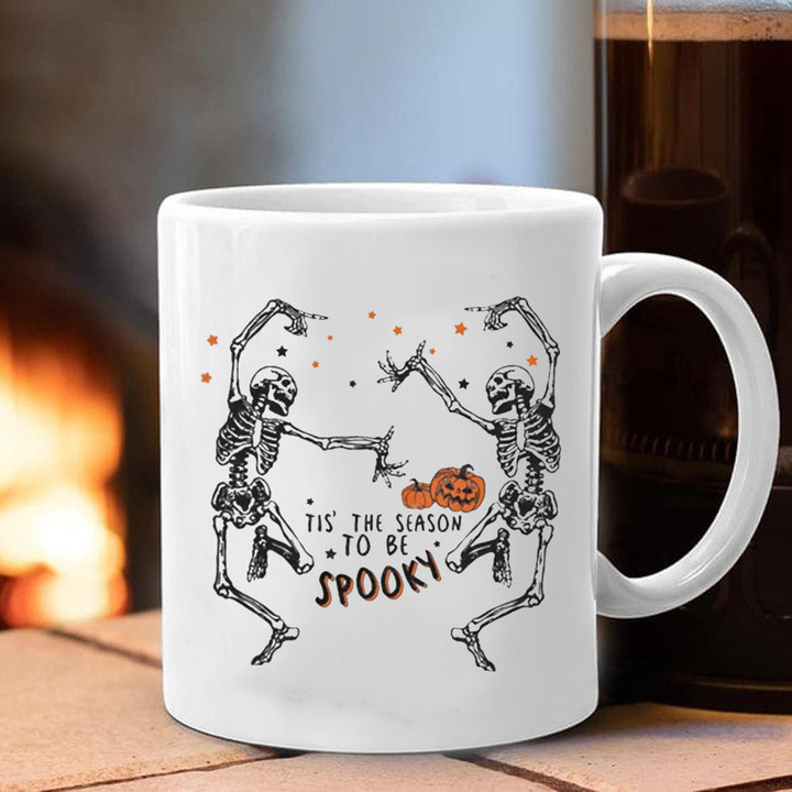 Skeleton Dancing It's The Season To Be Spooky Halloween Mug Funny Halloween Coffee Mugs